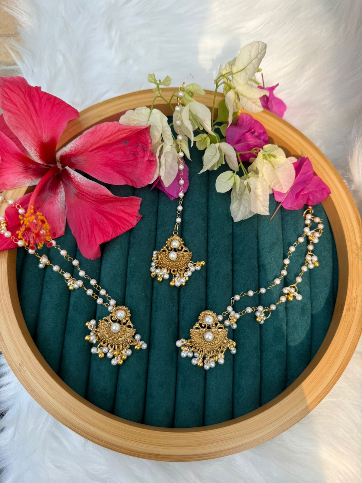 Elegant Bengali Pearl Bridal Set (Gold Color) with Tikli & Choker