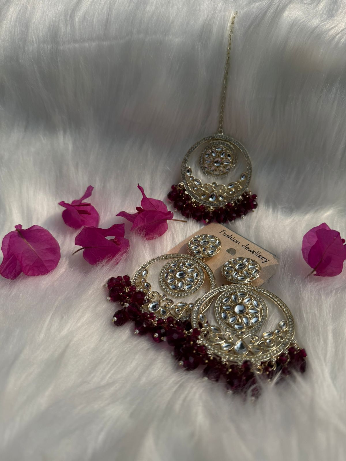 Elegant Maroon Pearl Chandbali Earrings | Luxury Kundan Polki Jhumkas with Dangling Pearls