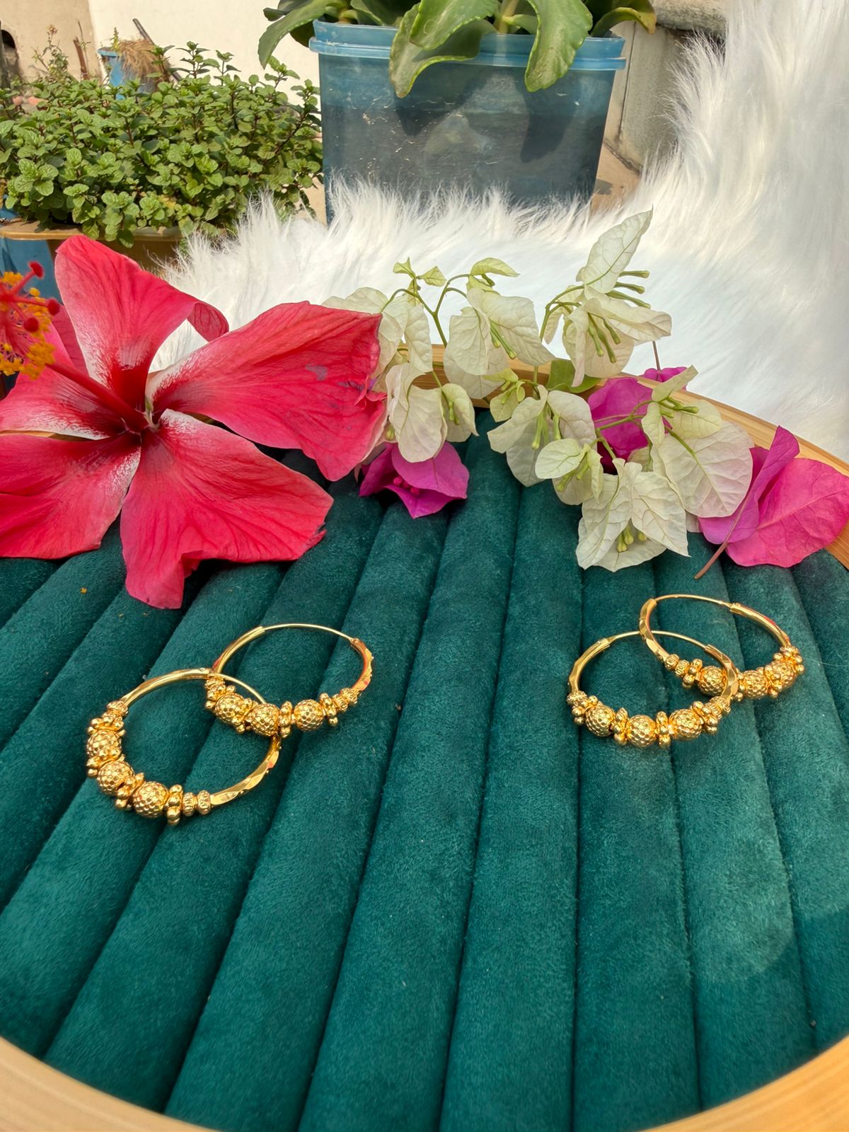 Classic Bengali Jhumki Hoops with Pearl & Bead Detailing
