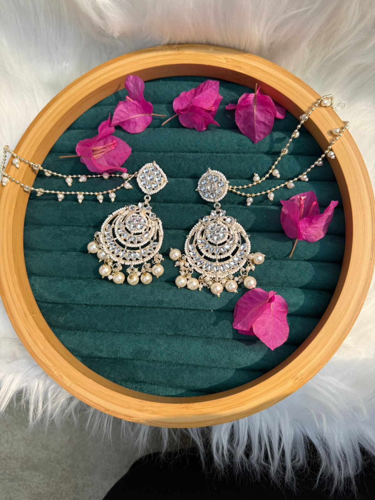 Silver Oxidized Pearl Chandbali Set with Maang Tikka