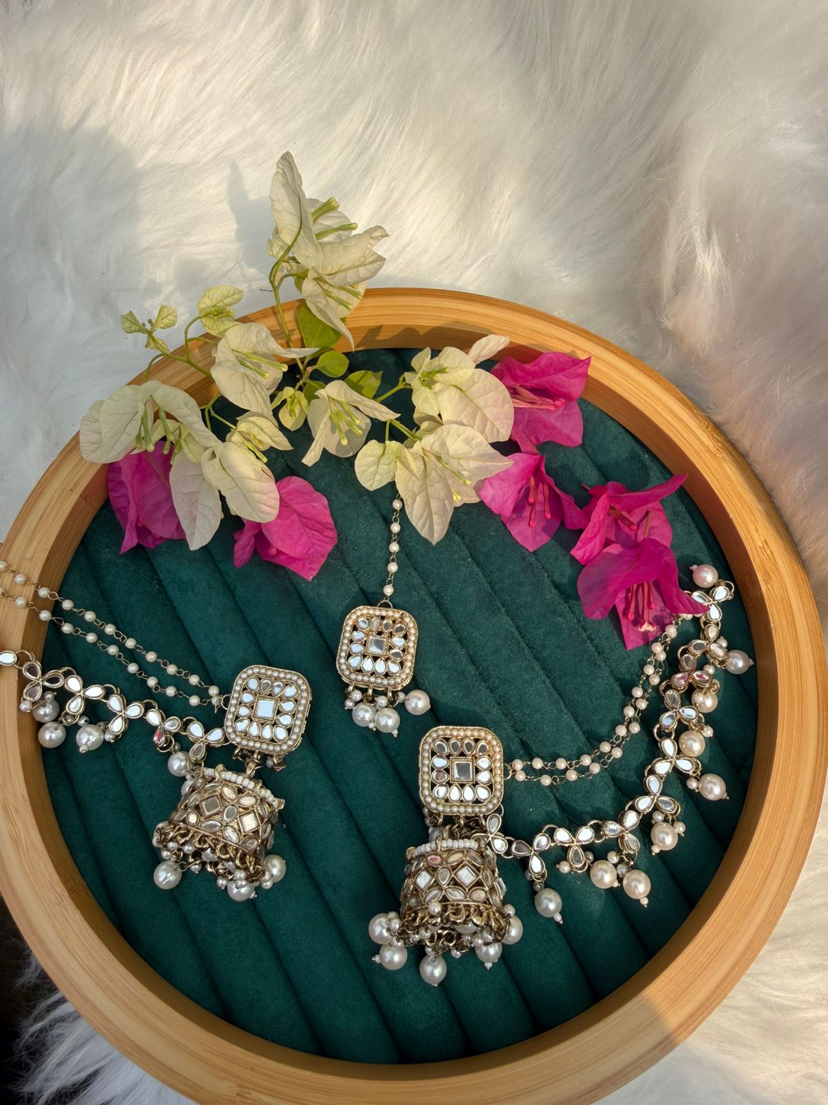 Silver Oxidized Polki Pearl Bridal Choker Set